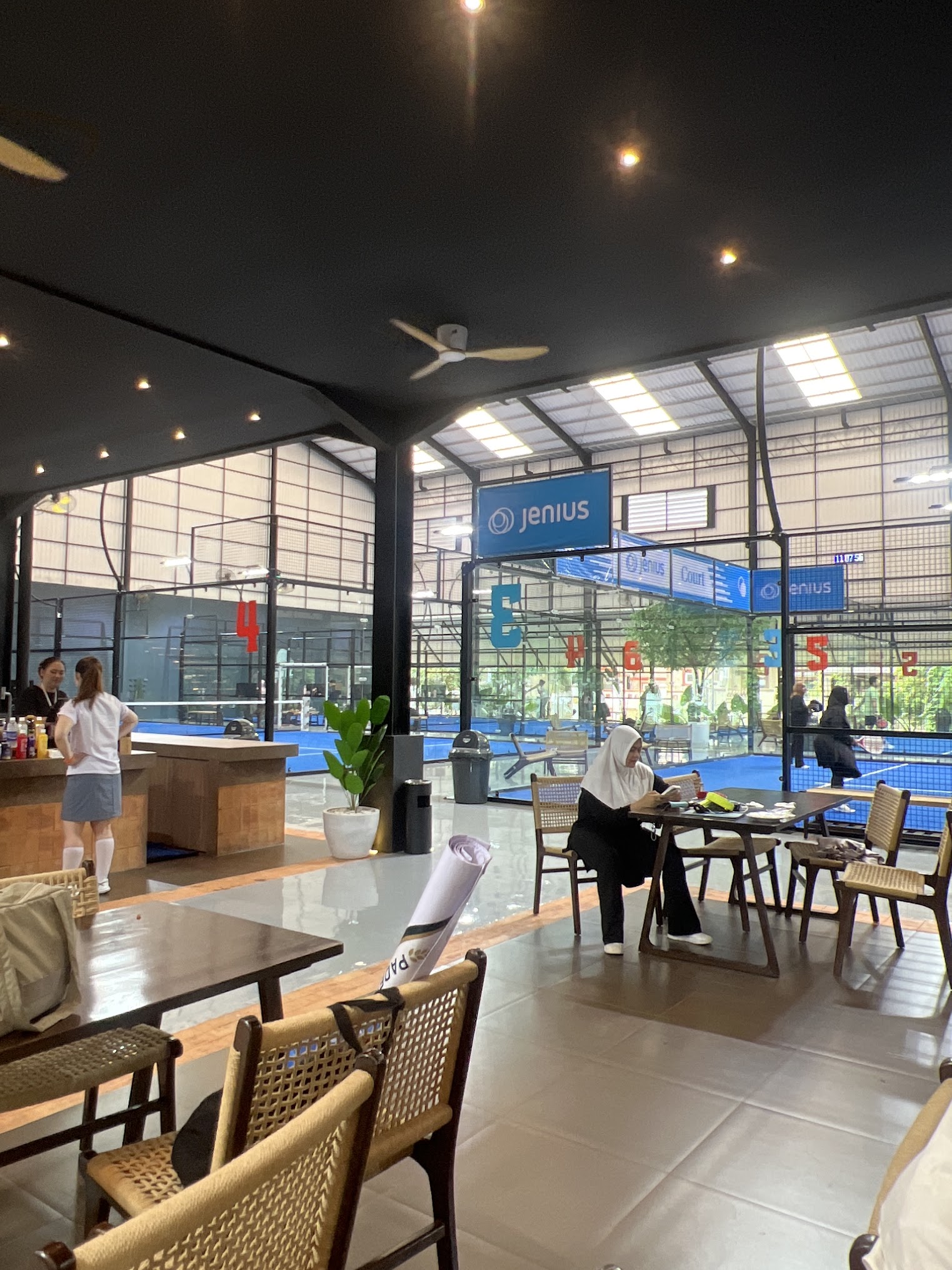 View of padel courts from the café area at BSD